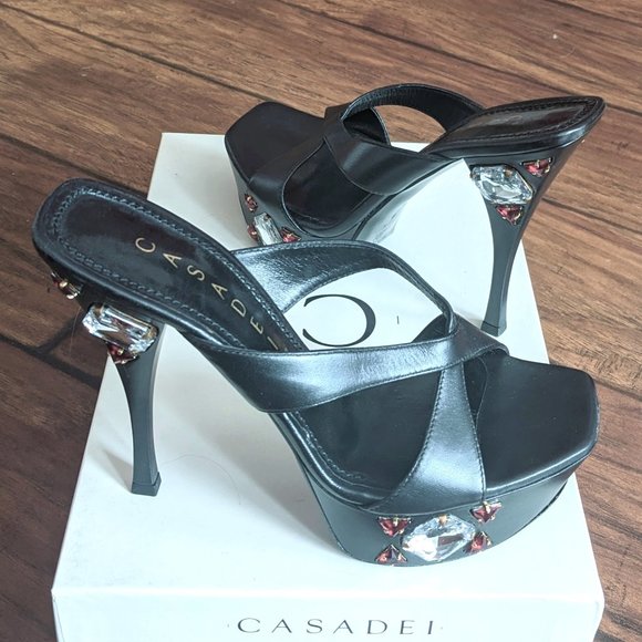 Casadei Shoes - Casadei Italian Leather Jeweled Platform Slide